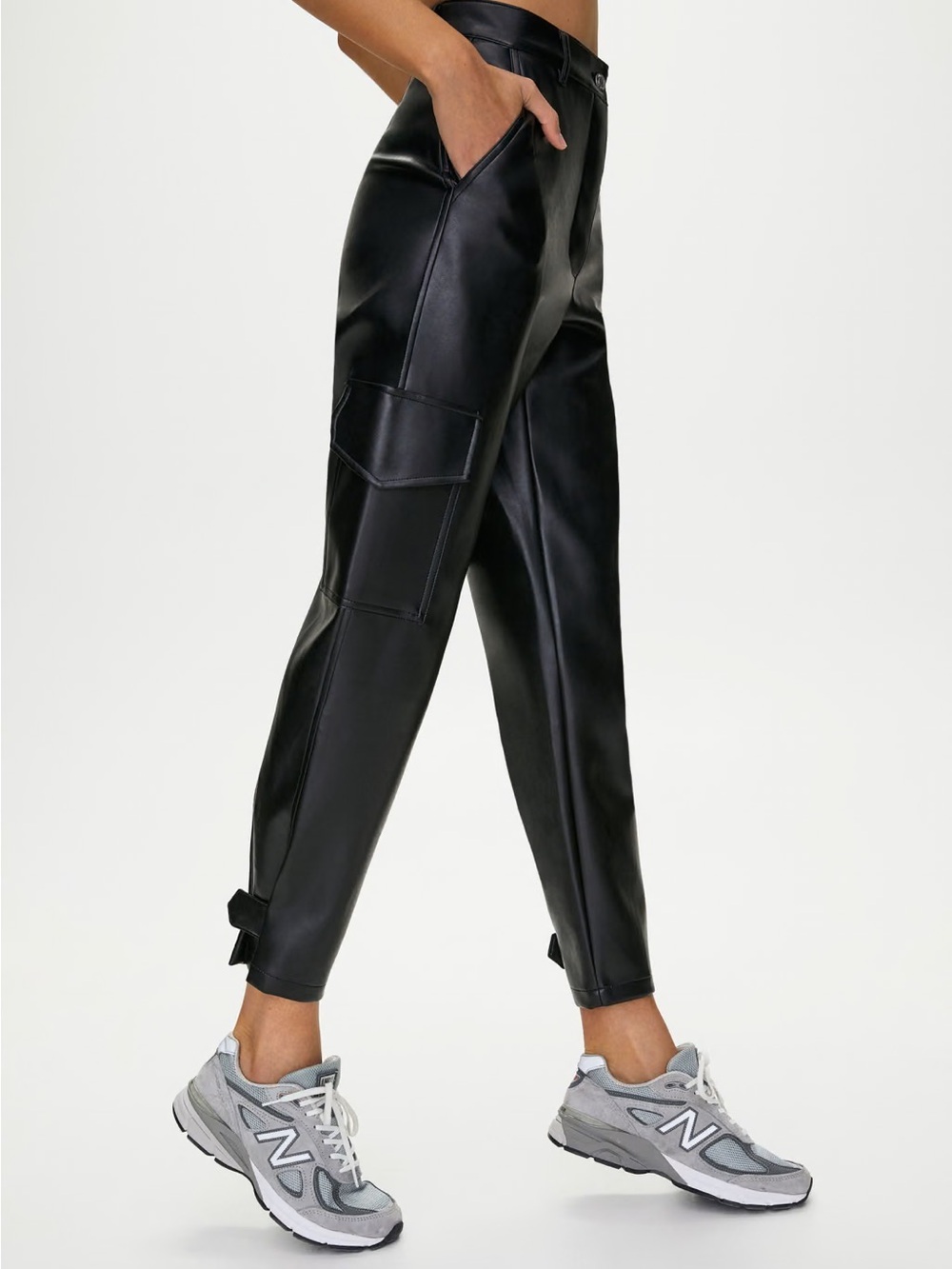 Wilfred Black Faux Leather Cargo Joggers